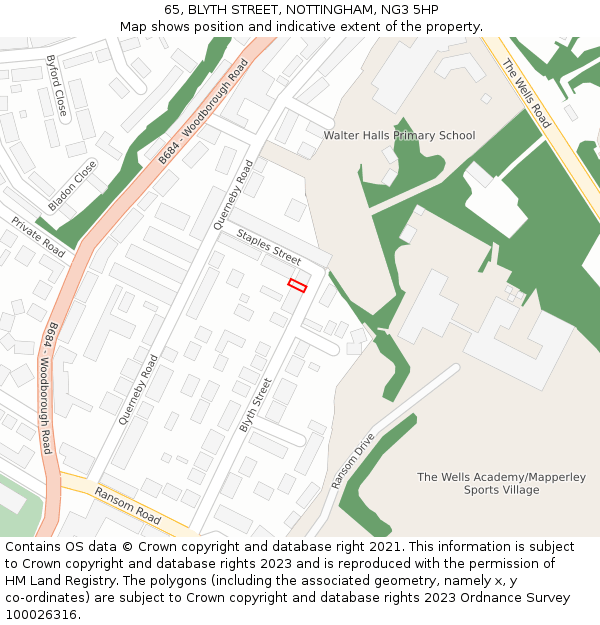 65, BLYTH STREET, NOTTINGHAM, NG3 5HP: Location map and indicative extent of plot