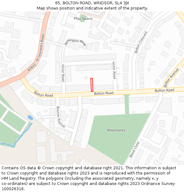 65, BOLTON ROAD, WINDSOR, SL4 3JX: Location map and indicative extent of plot