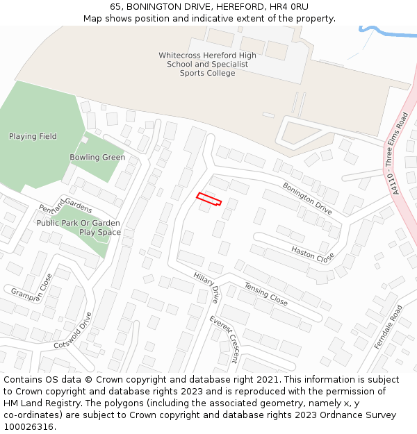 65, BONINGTON DRIVE, HEREFORD, HR4 0RU: Location map and indicative extent of plot