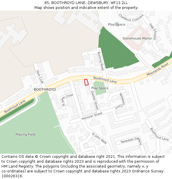 65, BOOTHROYD LANE, DEWSBURY, WF13 2LL: Location map and indicative extent of plot
