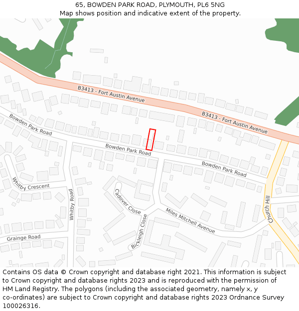 65, BOWDEN PARK ROAD, PLYMOUTH, PL6 5NG: Location map and indicative extent of plot