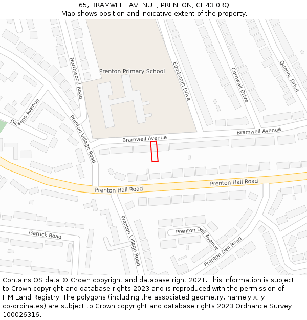 65, BRAMWELL AVENUE, PRENTON, CH43 0RQ: Location map and indicative extent of plot