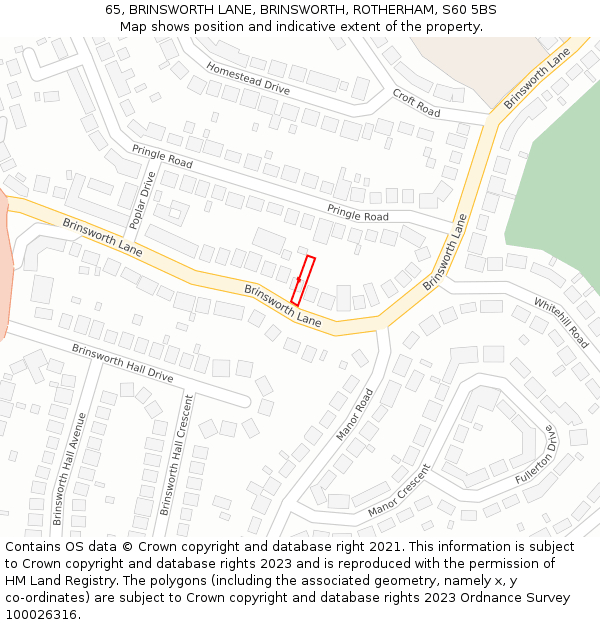 65, BRINSWORTH LANE, BRINSWORTH, ROTHERHAM, S60 5BS: Location map and indicative extent of plot