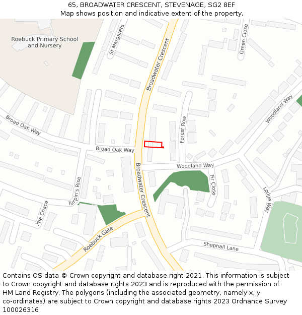 65, BROADWATER CRESCENT, STEVENAGE, SG2 8EF: Location map and indicative extent of plot