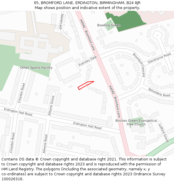 65, BROMFORD LANE, ERDINGTON, BIRMINGHAM, B24 8JR: Location map and indicative extent of plot