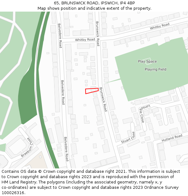 65, BRUNSWICK ROAD, IPSWICH, IP4 4BP: Location map and indicative extent of plot