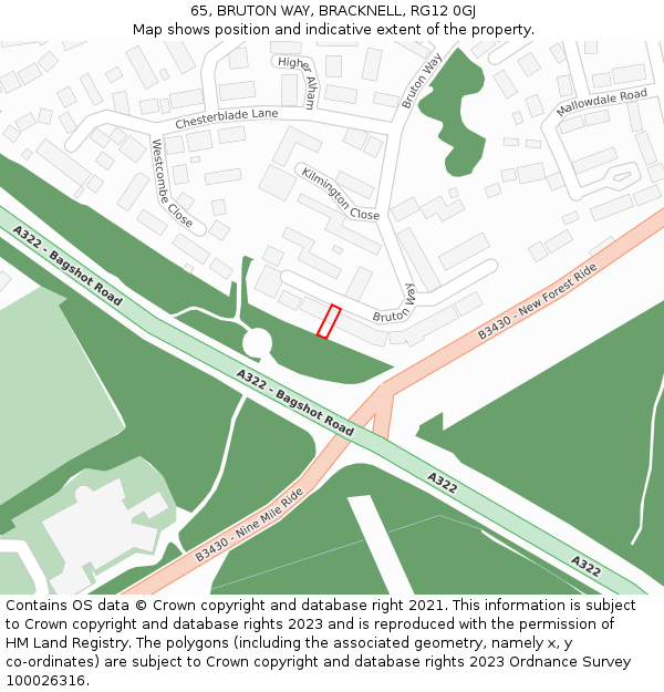 65, BRUTON WAY, BRACKNELL, RG12 0GJ: Location map and indicative extent of plot