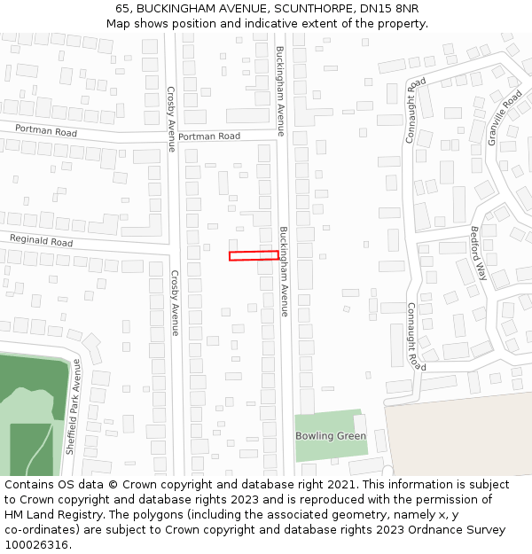 65, BUCKINGHAM AVENUE, SCUNTHORPE, DN15 8NR: Location map and indicative extent of plot