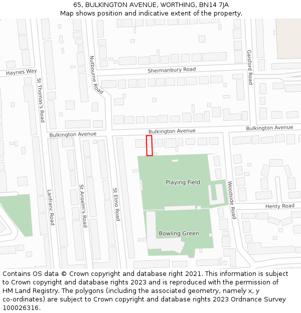 65, BULKINGTON AVENUE, WORTHING, BN14 7JA: Location map and indicative extent of plot