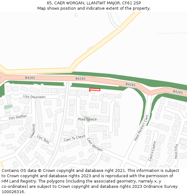 65, CAER WORGAN, LLANTWIT MAJOR, CF61 2SP: Location map and indicative extent of plot