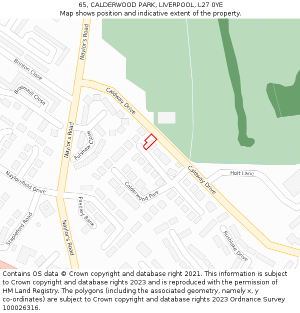 65, CALDERWOOD PARK, LIVERPOOL, L27 0YE: Location map and indicative extent of plot