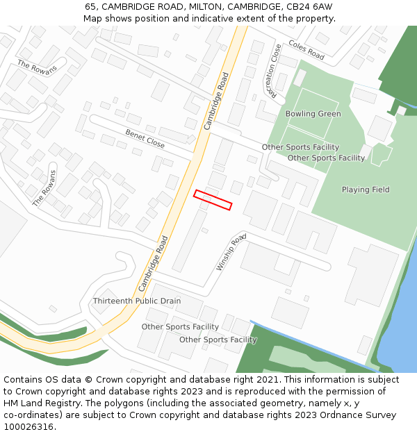 65, CAMBRIDGE ROAD, MILTON, CAMBRIDGE, CB24 6AW: Location map and indicative extent of plot