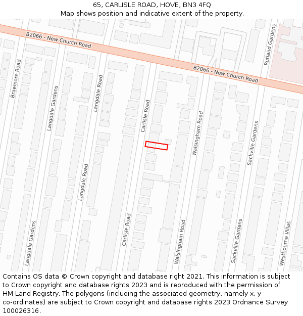 65, CARLISLE ROAD, HOVE, BN3 4FQ: Location map and indicative extent of plot