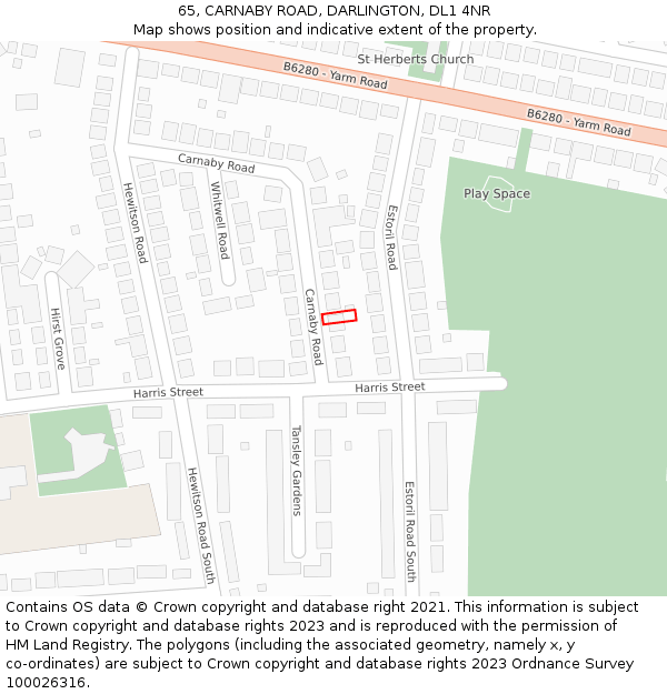 65, CARNABY ROAD, DARLINGTON, DL1 4NR: Location map and indicative extent of plot