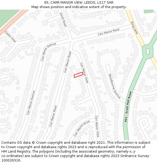 65, CARR MANOR VIEW, LEEDS, LS17 5AR: Location map and indicative extent of plot