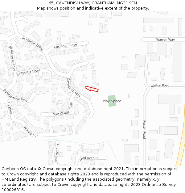 65, CAVENDISH WAY, GRANTHAM, NG31 9FN: Location map and indicative extent of plot