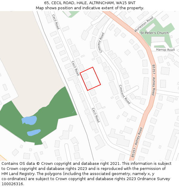 65, CECIL ROAD, HALE, ALTRINCHAM, WA15 9NT: Location map and indicative extent of plot