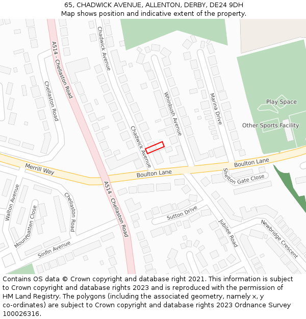 65, CHADWICK AVENUE, ALLENTON, DERBY, DE24 9DH: Location map and indicative extent of plot