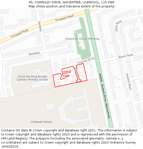 65, CHARNLEY DRIVE, WAVERTREE, LIVERPOOL, L15 6WA: Location map and indicative extent of plot