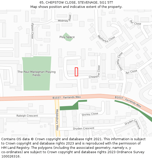 65, CHEPSTOW CLOSE, STEVENAGE, SG1 5TT: Location map and indicative extent of plot