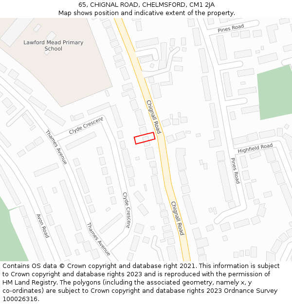 65, CHIGNAL ROAD, CHELMSFORD, CM1 2JA: Location map and indicative extent of plot