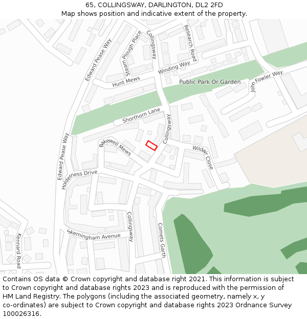 65, COLLINGSWAY, DARLINGTON, DL2 2FD: Location map and indicative extent of plot