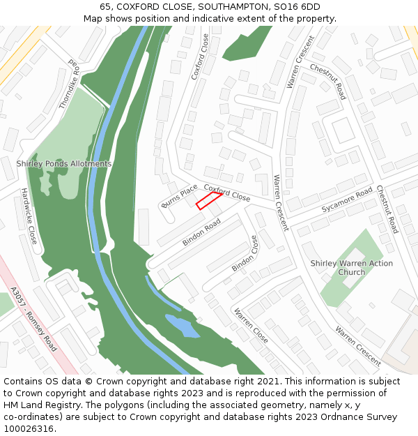 65, COXFORD CLOSE, SOUTHAMPTON, SO16 6DD: Location map and indicative extent of plot