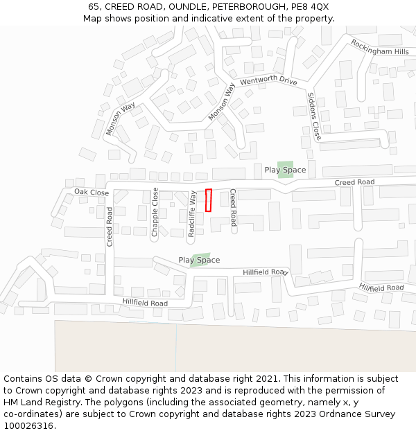 65, CREED ROAD, OUNDLE, PETERBOROUGH, PE8 4QX: Location map and indicative extent of plot