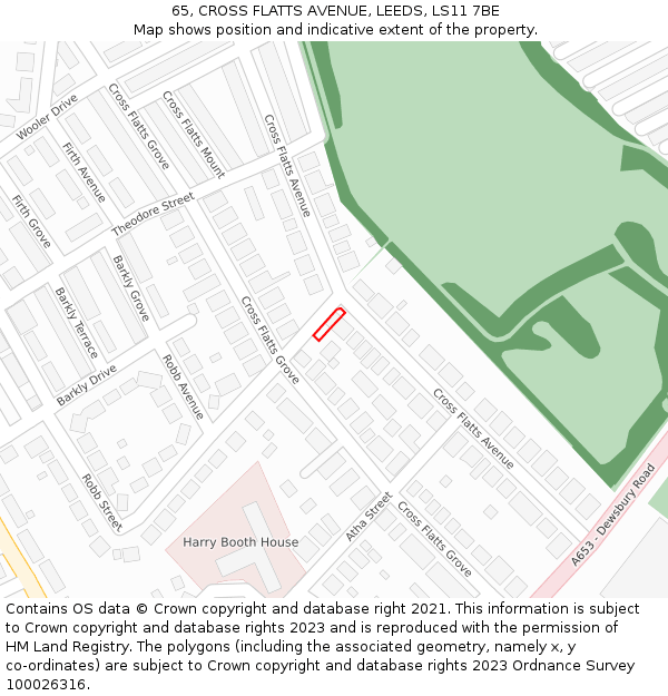 65, CROSS FLATTS AVENUE, LEEDS, LS11 7BE: Location map and indicative extent of plot