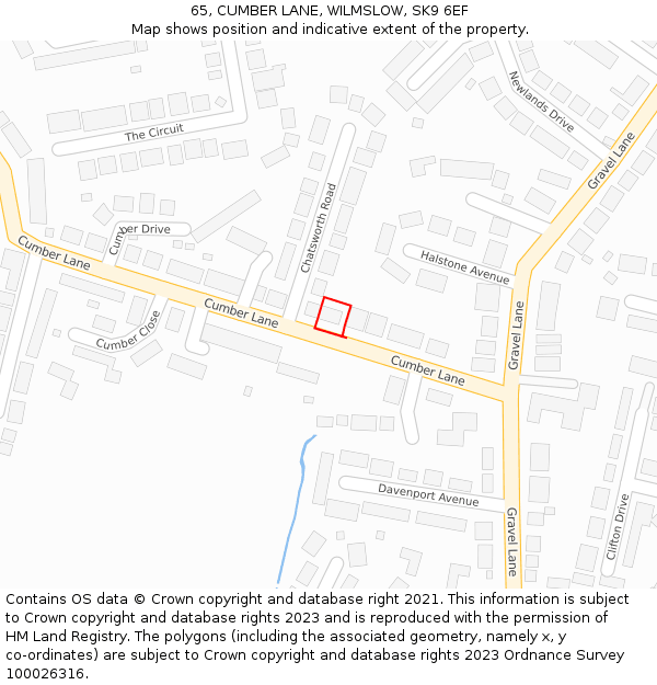 65, CUMBER LANE, WILMSLOW, SK9 6EF: Location map and indicative extent of plot