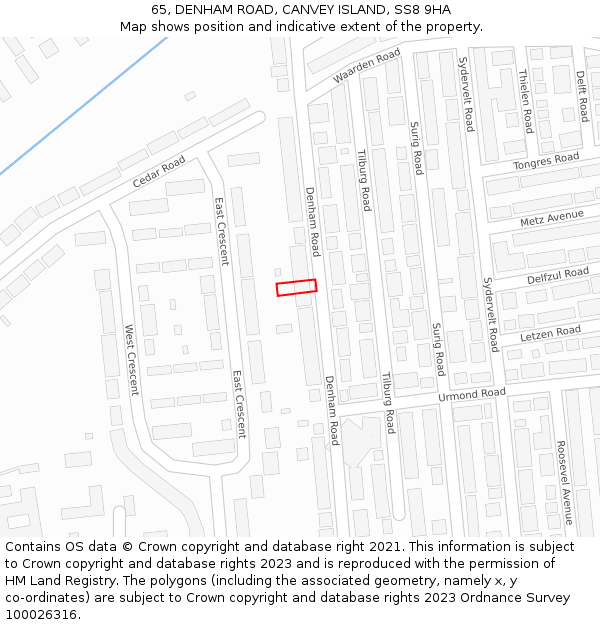 65, DENHAM ROAD, CANVEY ISLAND, SS8 9HA: Location map and indicative extent of plot