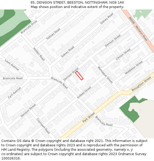65, DENISON STREET, BEESTON, NOTTINGHAM, NG9 1AX: Location map and indicative extent of plot