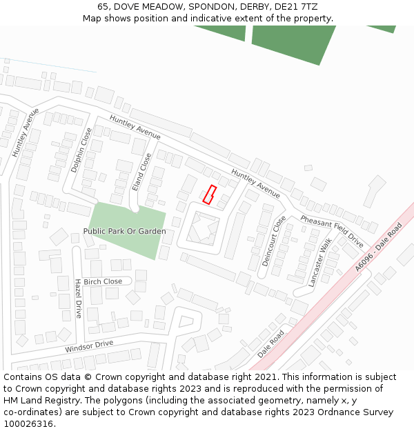 65, DOVE MEADOW, SPONDON, DERBY, DE21 7TZ: Location map and indicative extent of plot