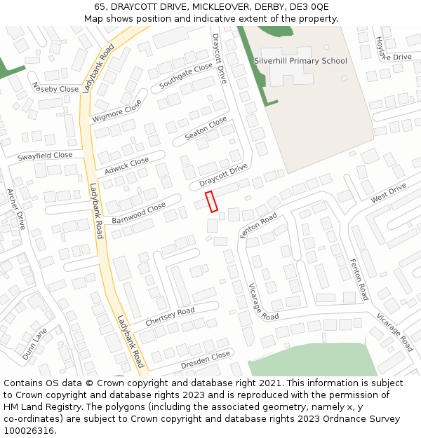 65, DRAYCOTT DRIVE, MICKLEOVER, DERBY, DE3 0QE: Location map and indicative extent of plot