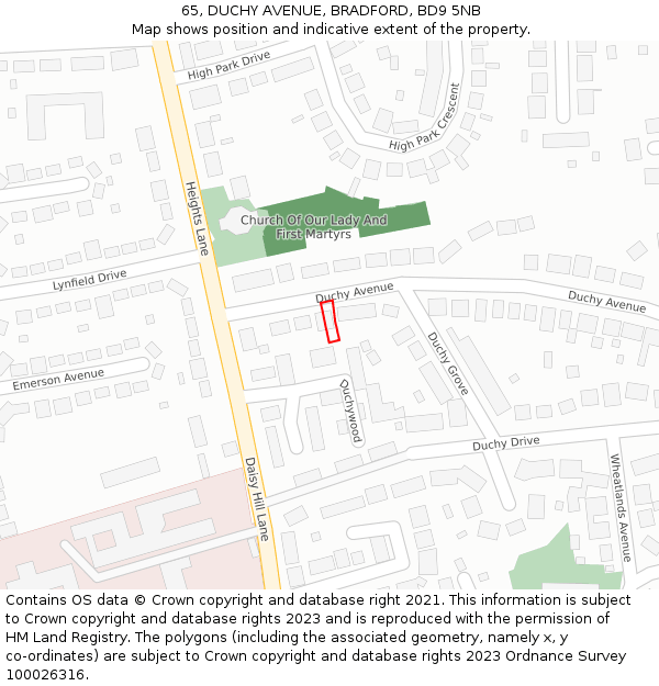 65, DUCHY AVENUE, BRADFORD, BD9 5NB: Location map and indicative extent of plot
