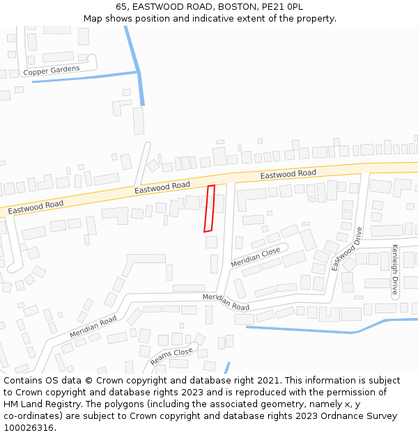 65, EASTWOOD ROAD, BOSTON, PE21 0PL: Location map and indicative extent of plot
