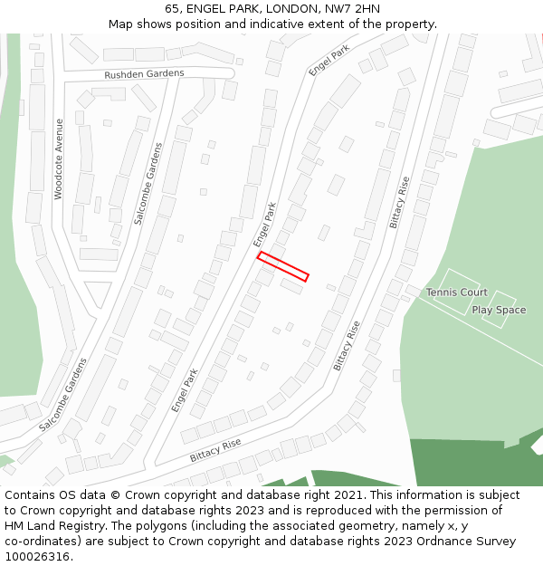 65, ENGEL PARK, LONDON, NW7 2HN: Location map and indicative extent of plot