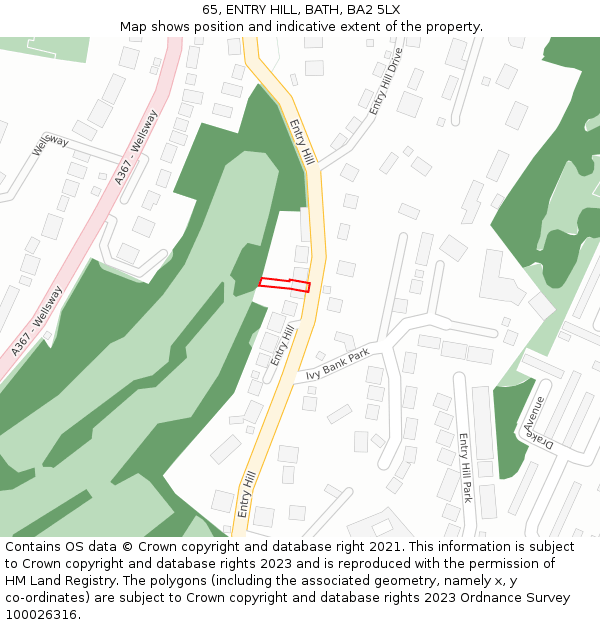 65, ENTRY HILL, BATH, BA2 5LX: Location map and indicative extent of plot