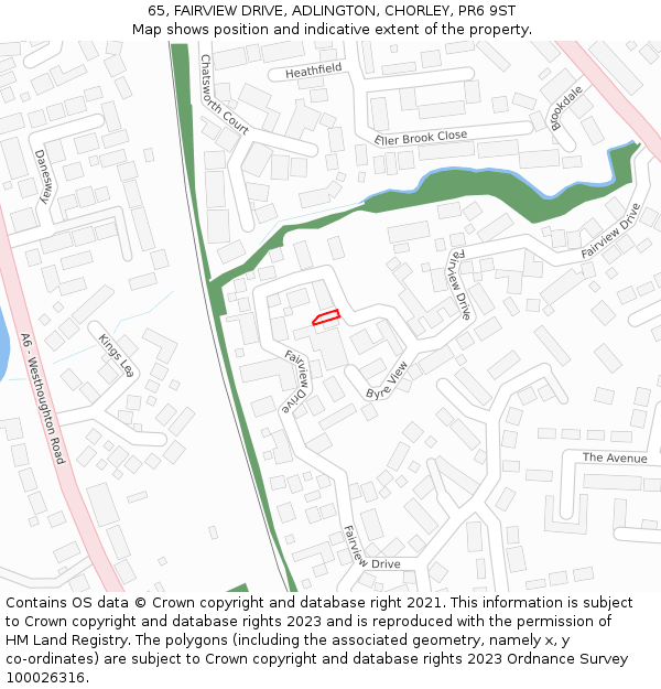 65, FAIRVIEW DRIVE, ADLINGTON, CHORLEY, PR6 9ST: Location map and indicative extent of plot