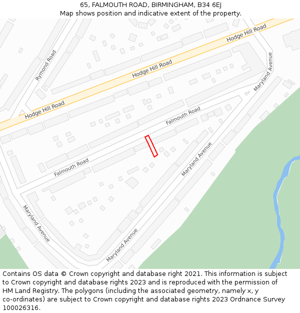 65, FALMOUTH ROAD, BIRMINGHAM, B34 6EJ: Location map and indicative extent of plot
