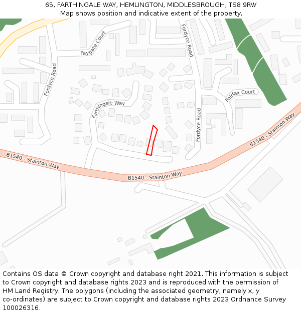 65, FARTHINGALE WAY, HEMLINGTON, MIDDLESBROUGH, TS8 9RW: Location map and indicative extent of plot