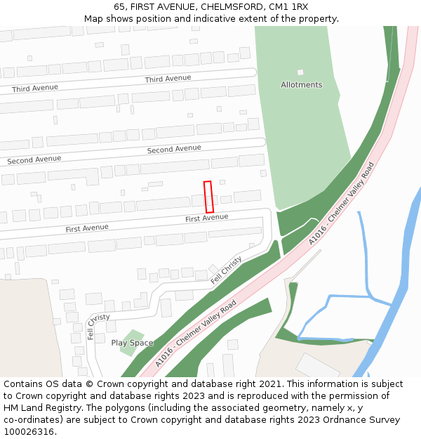 65, FIRST AVENUE, CHELMSFORD, CM1 1RX: Location map and indicative extent of plot
