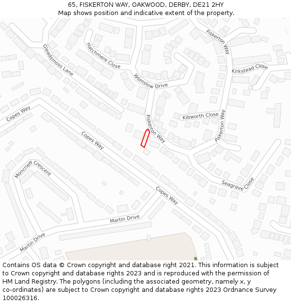 65, FISKERTON WAY, OAKWOOD, DERBY, DE21 2HY: Location map and indicative extent of plot