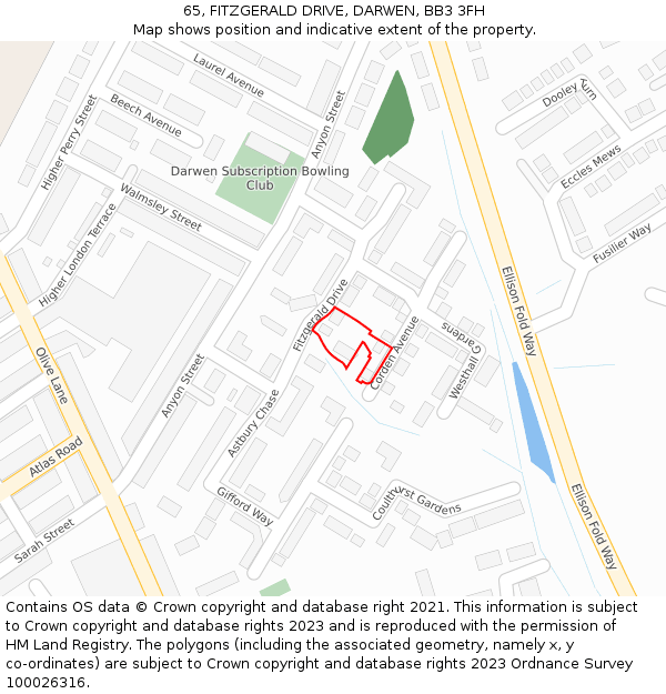 65, FITZGERALD DRIVE, DARWEN, BB3 3FH: Location map and indicative extent of plot