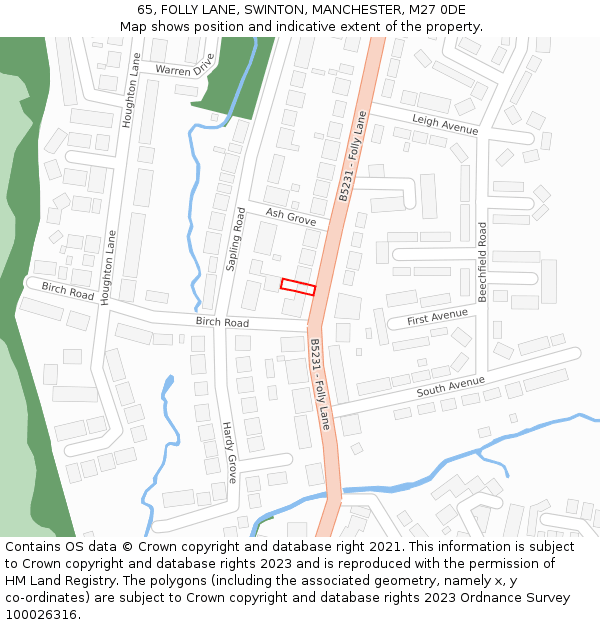 65, FOLLY LANE, SWINTON, MANCHESTER, M27 0DE: Location map and indicative extent of plot