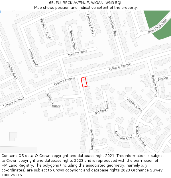 65, FULBECK AVENUE, WIGAN, WN3 5QL: Location map and indicative extent of plot