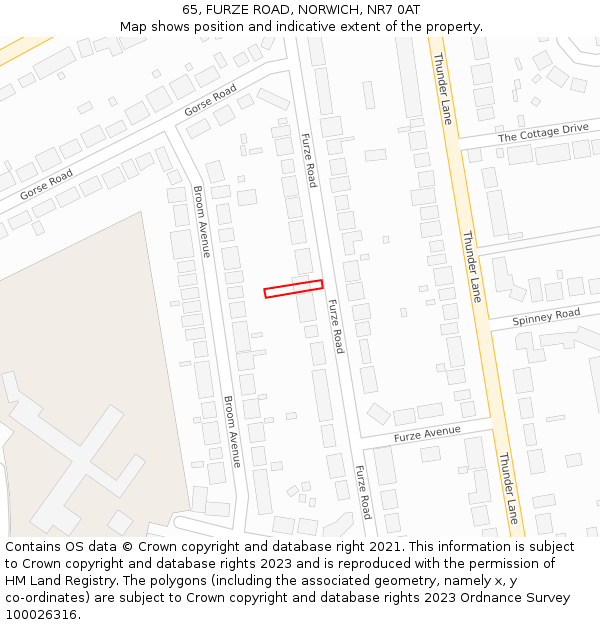 65, FURZE ROAD, NORWICH, NR7 0AT: Location map and indicative extent of plot