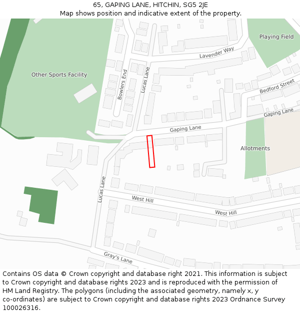 65, GAPING LANE, HITCHIN, SG5 2JE: Location map and indicative extent of plot