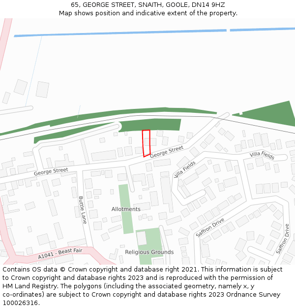 65, GEORGE STREET, SNAITH, GOOLE, DN14 9HZ: Location map and indicative extent of plot