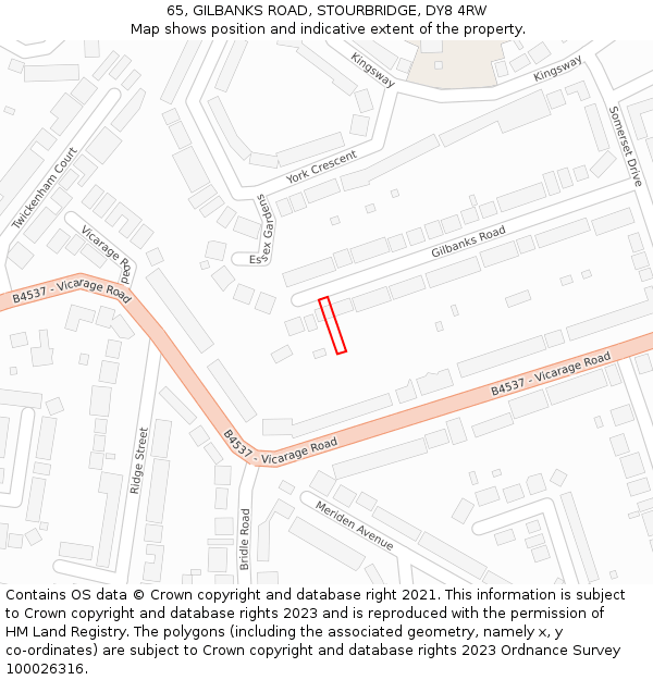 65, GILBANKS ROAD, STOURBRIDGE, DY8 4RW: Location map and indicative extent of plot